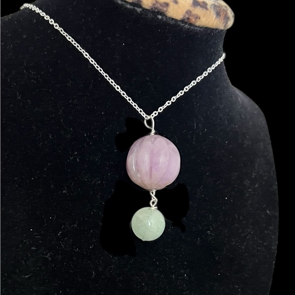 Large carved amethyst pendant silver wire matching necklace - Picture 4 of 6